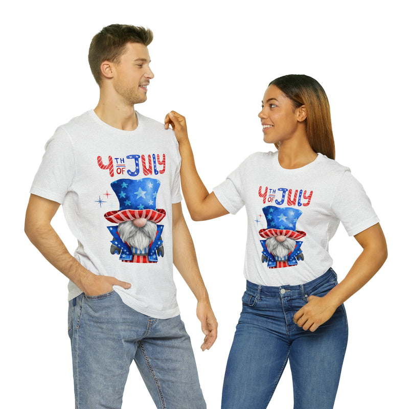 Brave and Patriotic Gnome on the 4th of July Short Sleeve T-Shirt