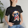 Cute Brave and Free Patriotic Dog on the 4th of July Short Sleeve T-Shirt