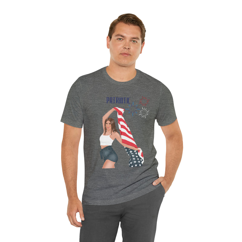 Cute Patriotic and Free Lady Celebrating the 4th of July Short Sleeve T-Shirt