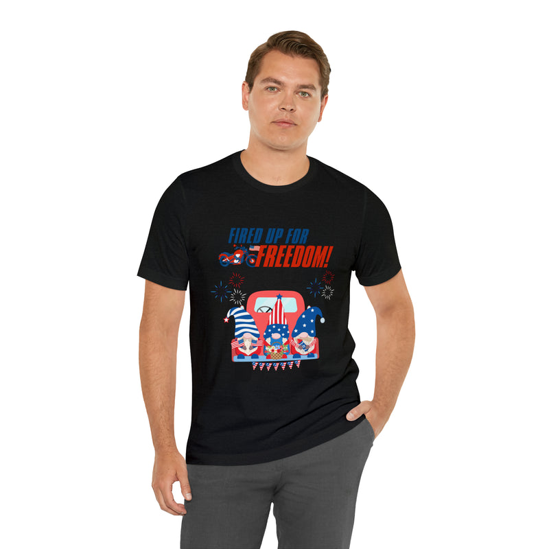 Fired Up for Freedom Gnomes and Trucks 4th of July Short Sleeve T-Shirt