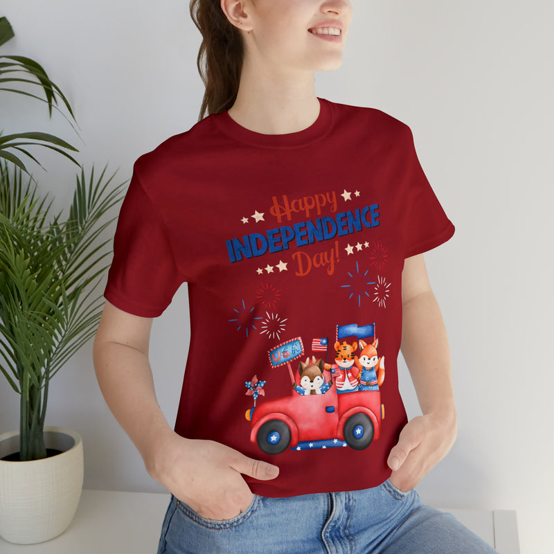 Happy Independence Day Cute Animal Mobile 4th of July Short Sleeve T-Shirt