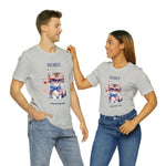 Curious and Cute Brave and Free Patriotic Cat Celebrating the 4th of July Short Sleeve T-Shirt