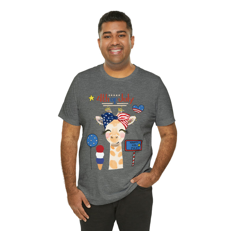 Mother Giraffe Happy 4th of July Short Sleeve T-Shirt