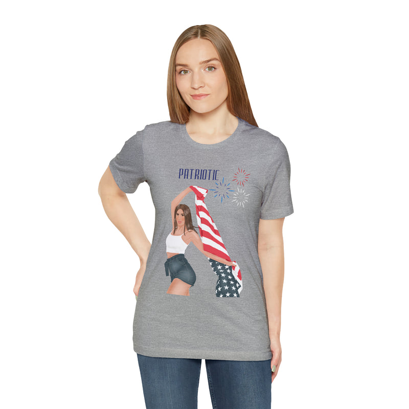 Cute Patriotic and Free Lady Celebrating the 4th of July Short Sleeve T-Shirt