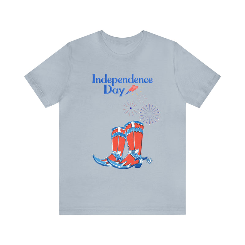 Happy Independence Day Red, White and Blue Cowboy Boots 4th of July Short Sleeve T-Shirt