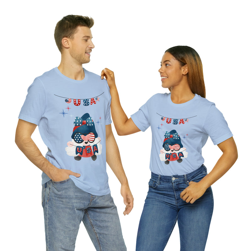 USA Patriotic Gnome Celebrating the 4th of July Short Sleeve T-Shirt