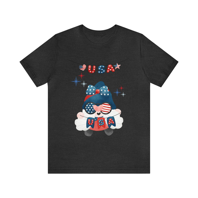 USA Patriotic Gnome Celebrating the 4th of July Short Sleeve T-Shirt