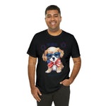 Cute Brave and Free Patriotic Dog on the 4th of July Short Sleeve T-Shirt