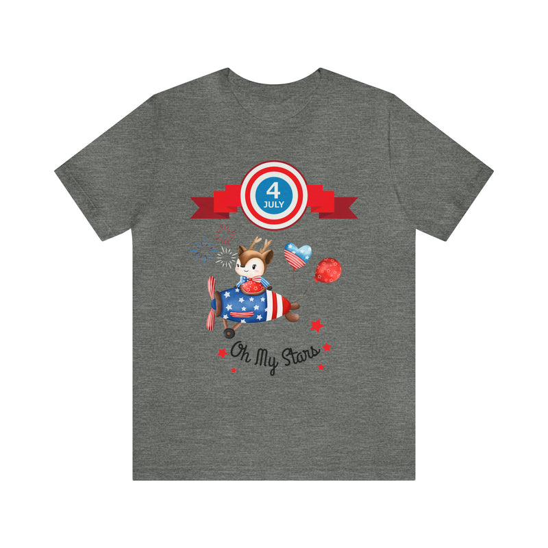 Oh My Stars! Chipmunk and Fireworks 4th of July Short Sleeve T-Shirt