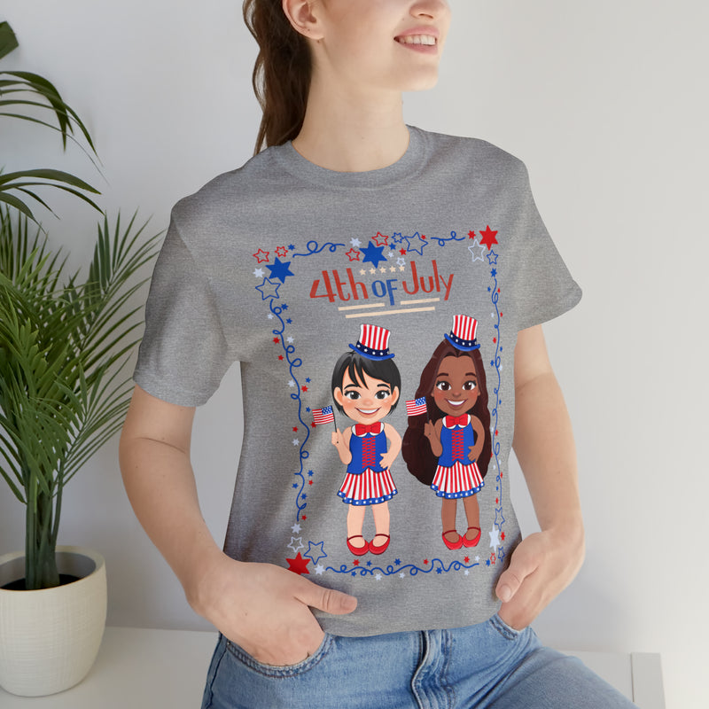 Celebrating 4th of July Patriotic Girls Short Sleeve T-Shirt