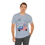 Freedom and Fireworks Patriotic Truck Let's Get Lit on the 4th of July Short Sleeve T-Shirt