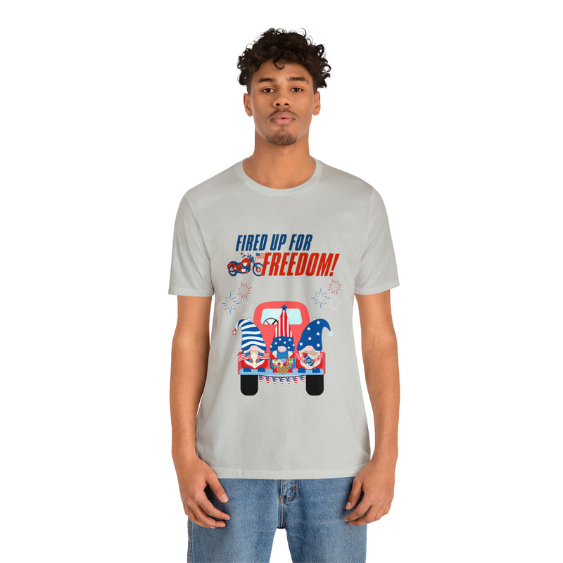 Fired Up for Freedom Gnomes and Trucks 4th of July Short Sleeve T-Shirt