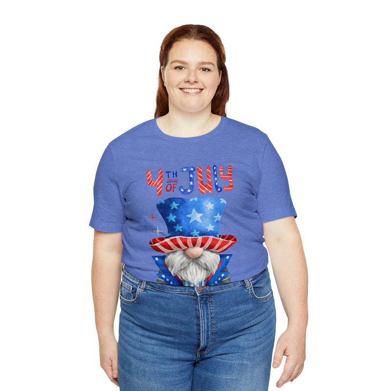 Brave and Patriotic Gnome on the 4th of July Short Sleeve T-Shirt