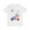 Freedom and Fireworks Patriotic Truck Let's Get Lit on the 4th of July Short Sleeve T-Shirt