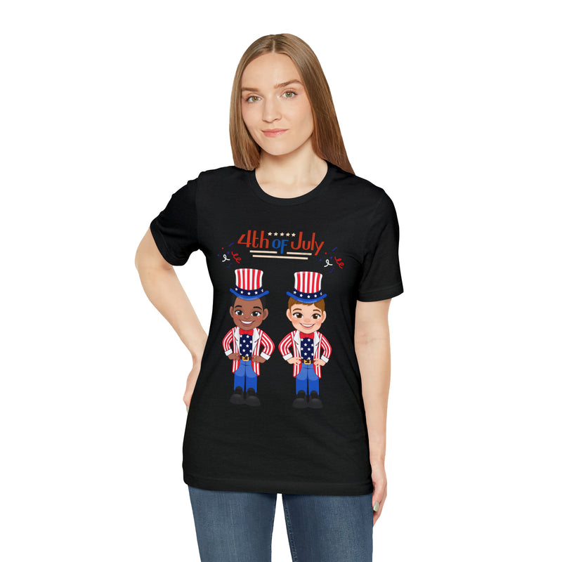 Patriotic and Brave Boys Celebrating 4th of July Short Sleeve T-Shirt