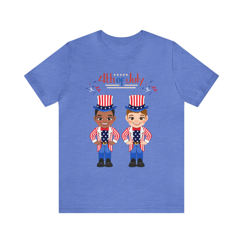 Patriotic and Brave Boys Celebrating 4th of July Short Sleeve T-Shirt