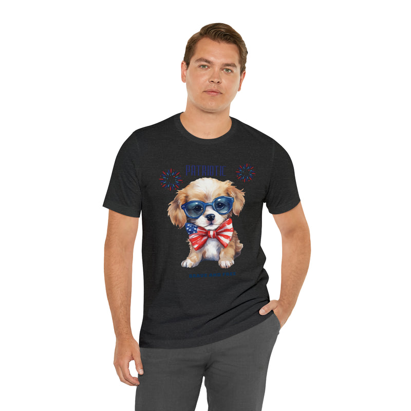 Cute Brave and Free Patriotic Dog on the 4th of July Short Sleeve T-Shirt