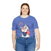 Cute Patriotic Cat Celebrating Freedom in the USA 4th of July Short Sleeve T-Shirt