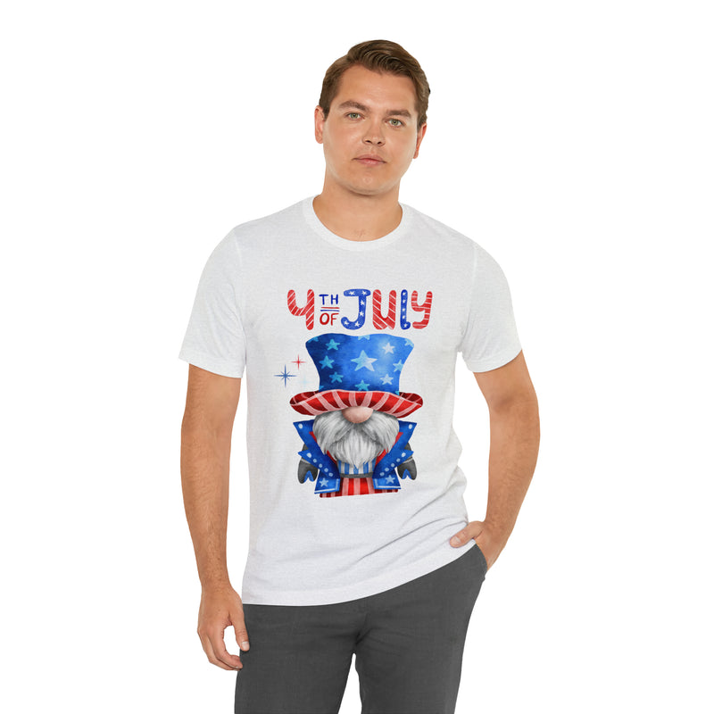 Brave and Patriotic Gnome on the 4th of July Short Sleeve T-Shirt