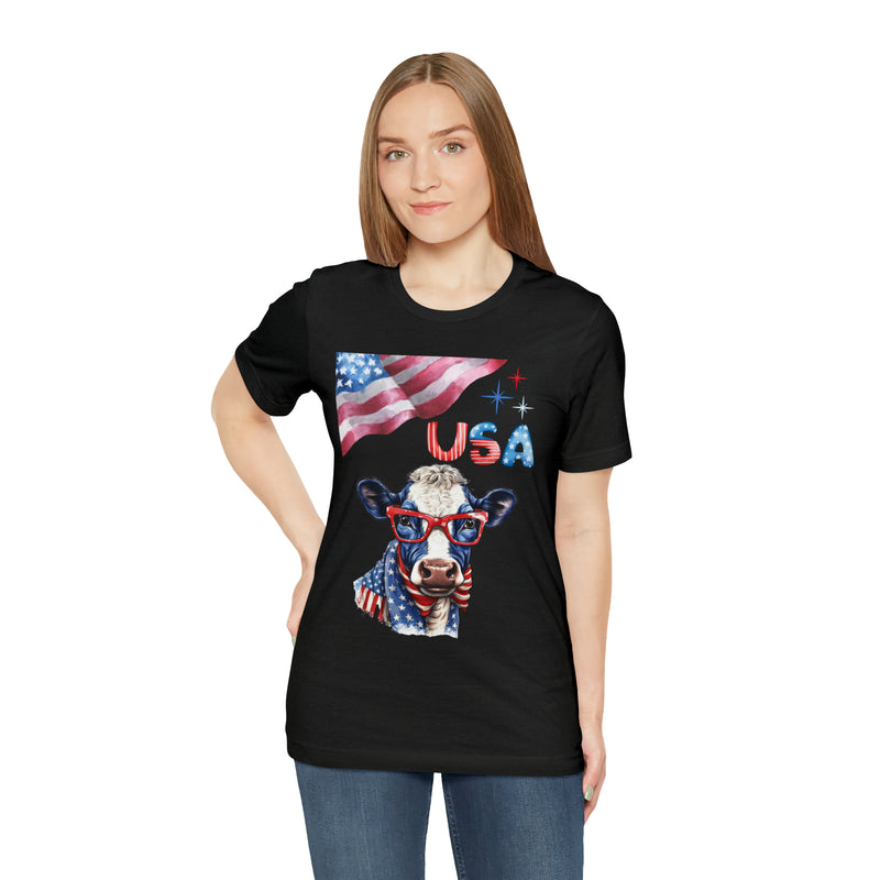 Mother Moo Patriotic USA Cow 4th of July Short Sleeve T-Shirt