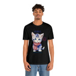 Cute Brave and Free Patriotic Cat on the 4th of July Short Sleeve T-Shirt