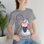 Cute Patriotic Cat Celebrating Freedom in the USA 4th of July Short Sleeve T-Shirt