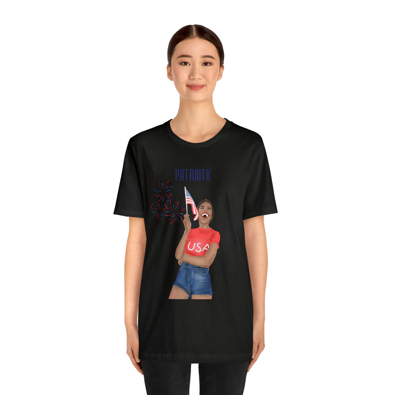 Life is Good When You're Free and Having Fun Patriotic Lady 4th of July Short Sleeve T-Shirt