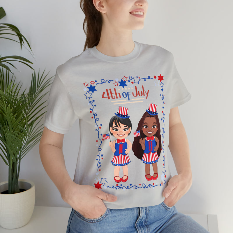 Celebrating 4th of July Patriotic Girls Short Sleeve T-Shirt