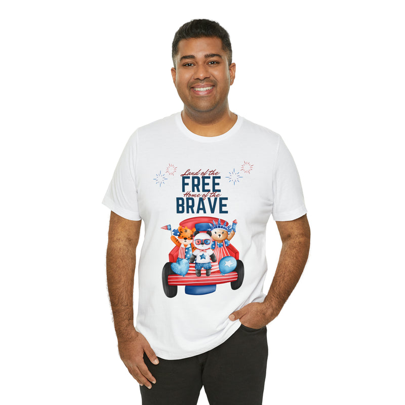 Land of the Free Home of the Brave Bears and Trucks 4th of July Short Sleeve T-Shirt