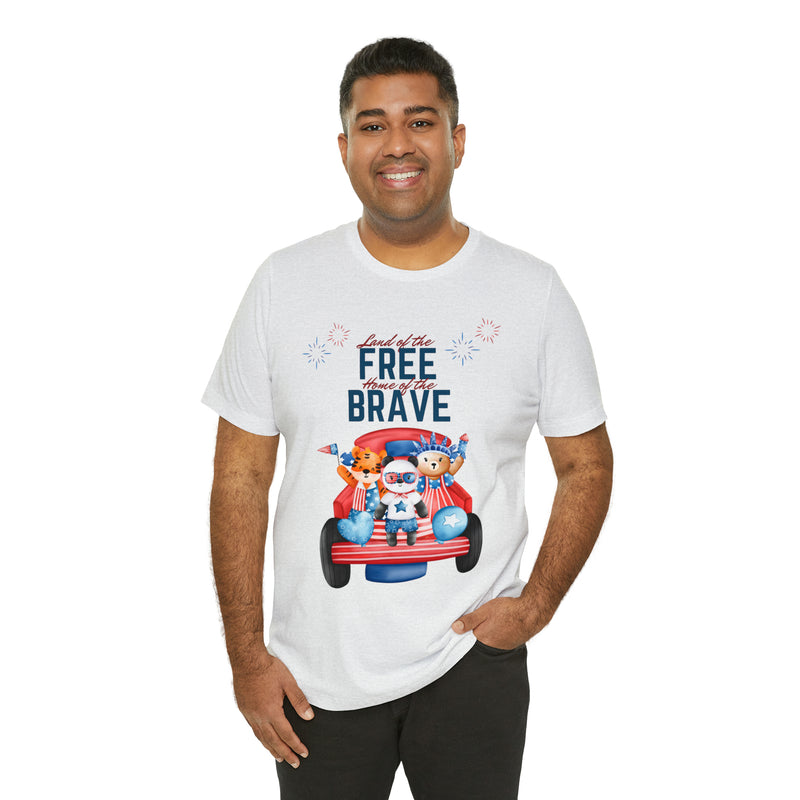 Land of the Free Home of the Brave Bears and Trucks 4th of July Short Sleeve T-Shirt