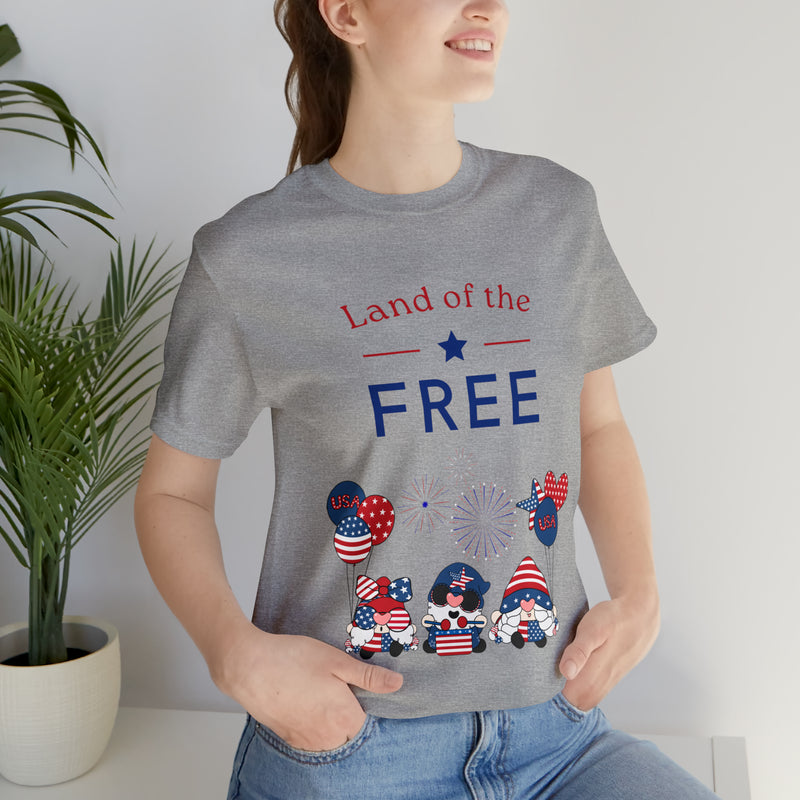 Land of the Free Gnomes Celebrating the 4th of July Short Sleeve T-Shirt