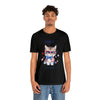 Curious and Cute Brave and Free Patriotic Cat Celebrating the 4th of July Short Sleeve T-Shirt