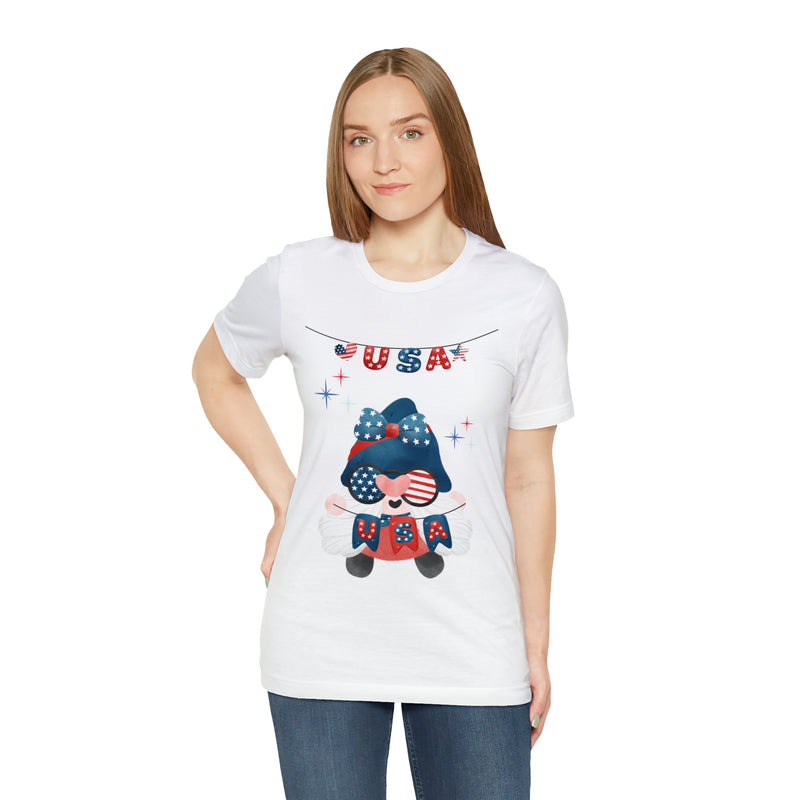 USA Patriotic Gnome Celebrating the 4th of July Short Sleeve T-Shirt