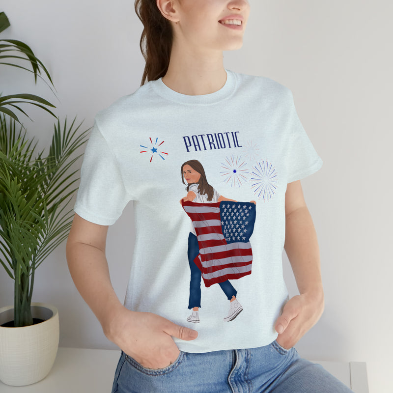 Let's Be Patriotic Flags and Fireworks Lady 4th of July Short Sleeve T-Shirt