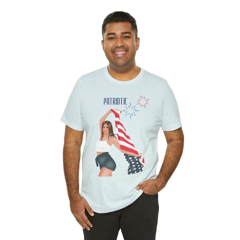 Cute Patriotic and Free Lady Celebrating the 4th of July Short Sleeve T-Shirt