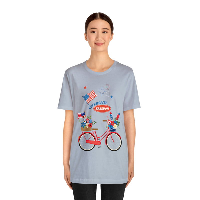 Celebrate Freedom Bike Ride Patriotic 4th of July Short Sleeve T-Shirt