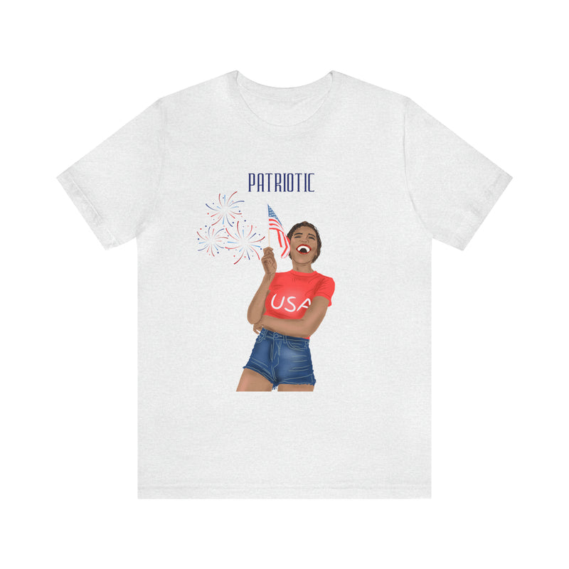 Life is Good When You're Free and Having Fun Patriotic Lady 4th of July Short Sleeve T-Shirt