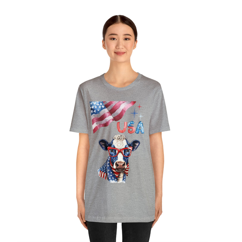 Mother Moo Patriotic USA Cow 4th of July Short Sleeve T-Shirt