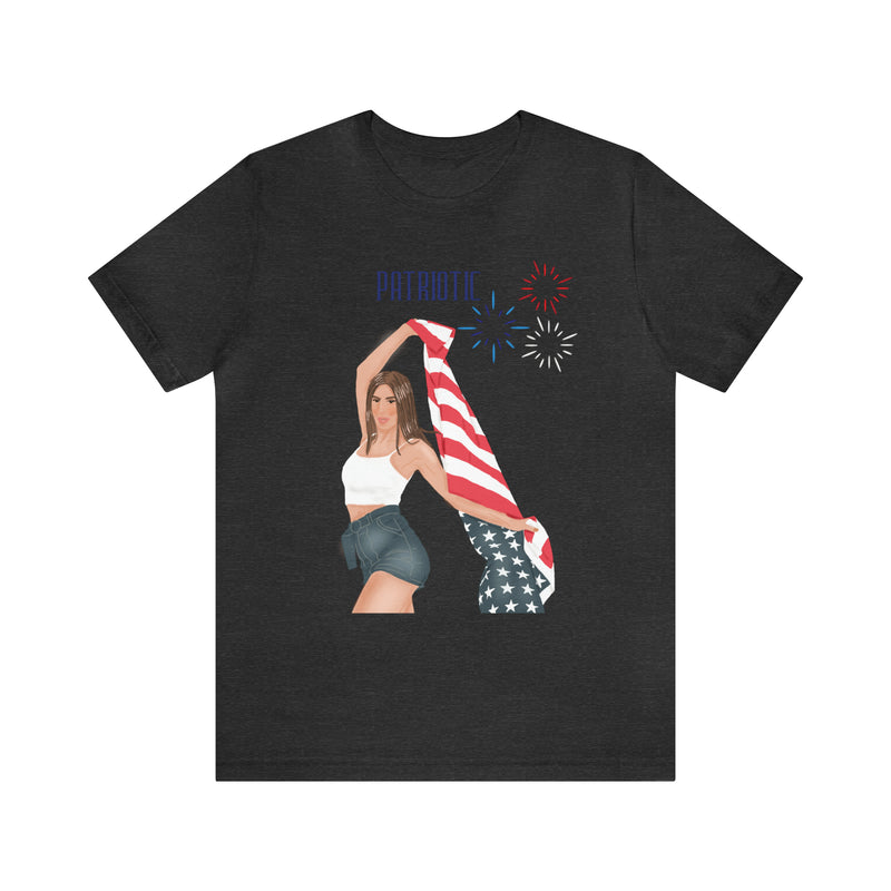 Cute Patriotic and Free Lady Celebrating the 4th of July Short Sleeve T-Shirt