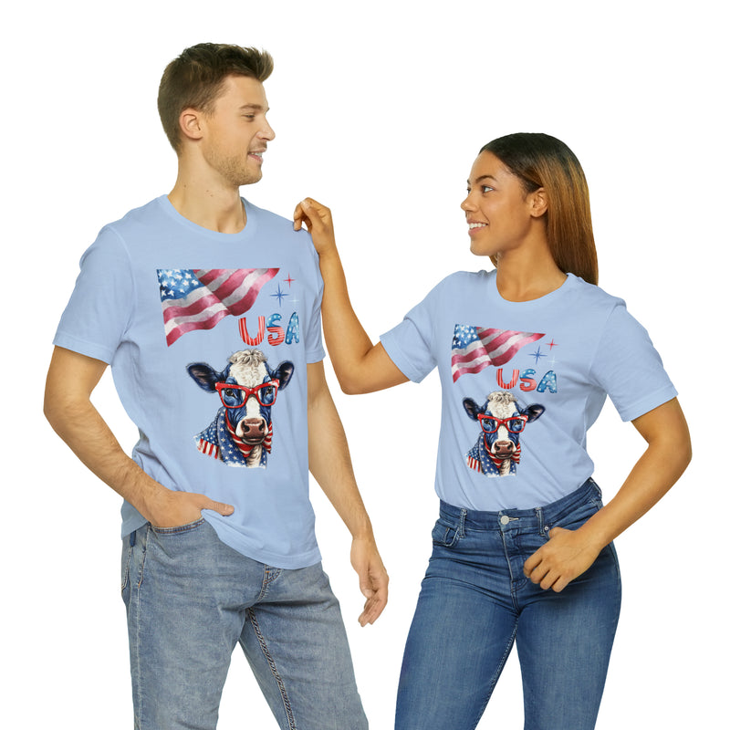 Mother Moo Patriotic USA Cow 4th of July Short Sleeve T-Shirt