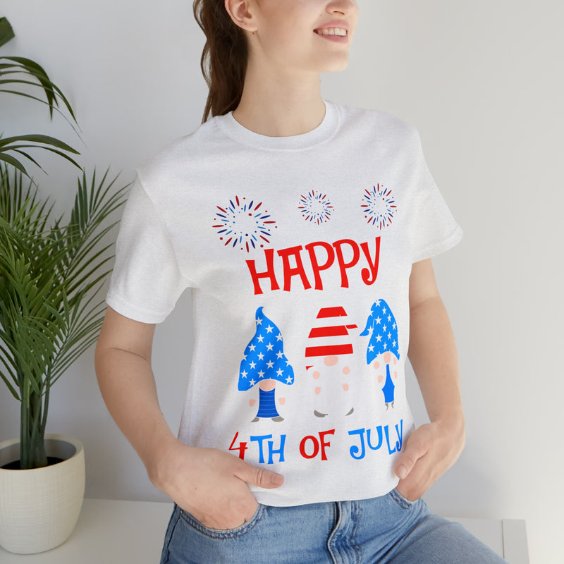 Patriotic Gnomes Sending a Happy 4th of July Short Sleeve T-Shirt