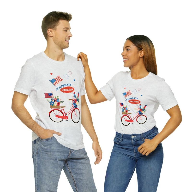 Celebrate Freedom Bike Ride Patriotic 4th of July Short Sleeve T-Shirt