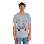 Freedom and Fireworks Patriotic Truck Let's Get Lit on the 4th of July Short Sleeve T-Shirt