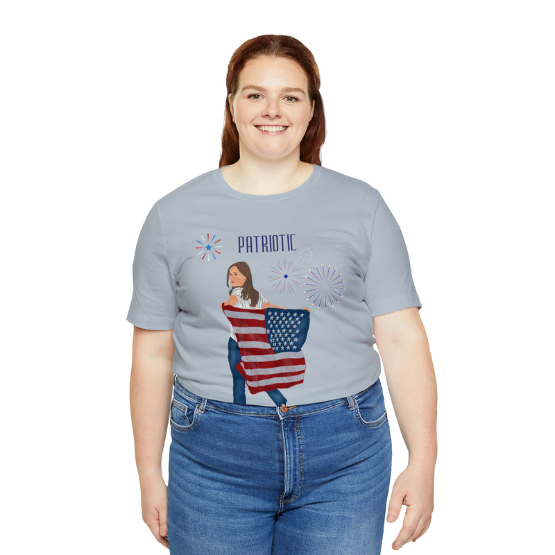 Let's Be Patriotic Flags and Fireworks Lady 4th of July Short Sleeve T-Shirt