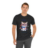 Curious and Cute Brave and Free Patriotic Cat Celebrating the 4th of July Short Sleeve T-Shirt