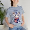 Cute Brave and Free Patriotic Cat on the 4th of July Short Sleeve T-Shirt