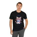 Curious and Cute Brave and Free Patriotic Cat Celebrating the 4th of July Short Sleeve T-Shirt