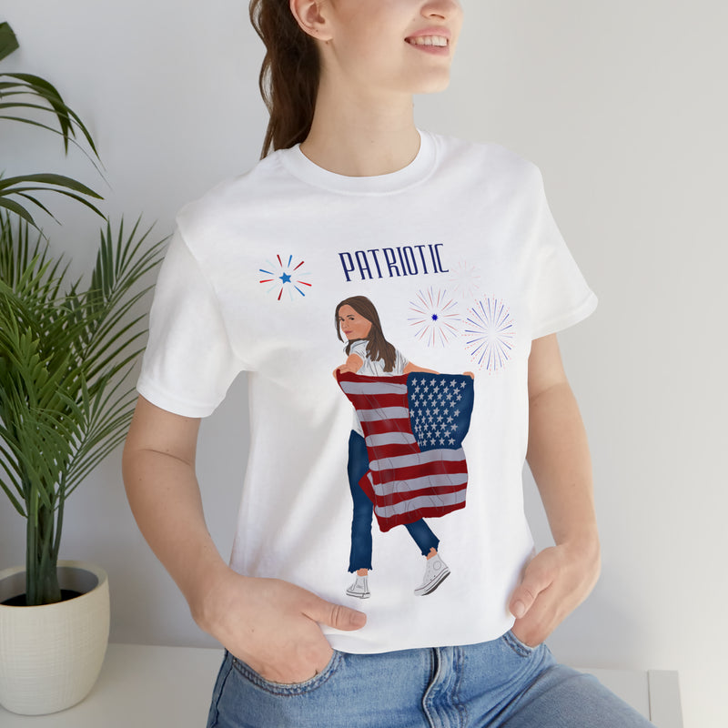 Let's Be Patriotic Flags and Fireworks Lady 4th of July Short Sleeve T-Shirt