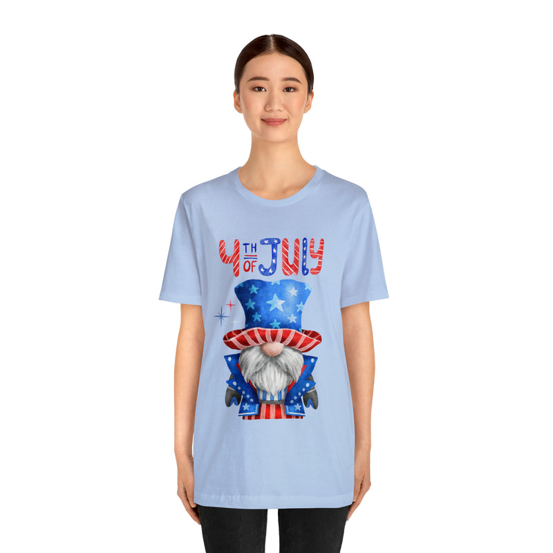 Brave and Patriotic Gnome on the 4th of July Short Sleeve T-Shirt