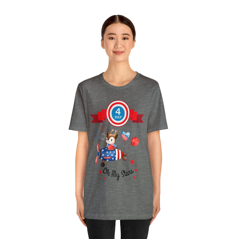 Oh My Stars! Chipmunk and Fireworks 4th of July Short Sleeve T-Shirt